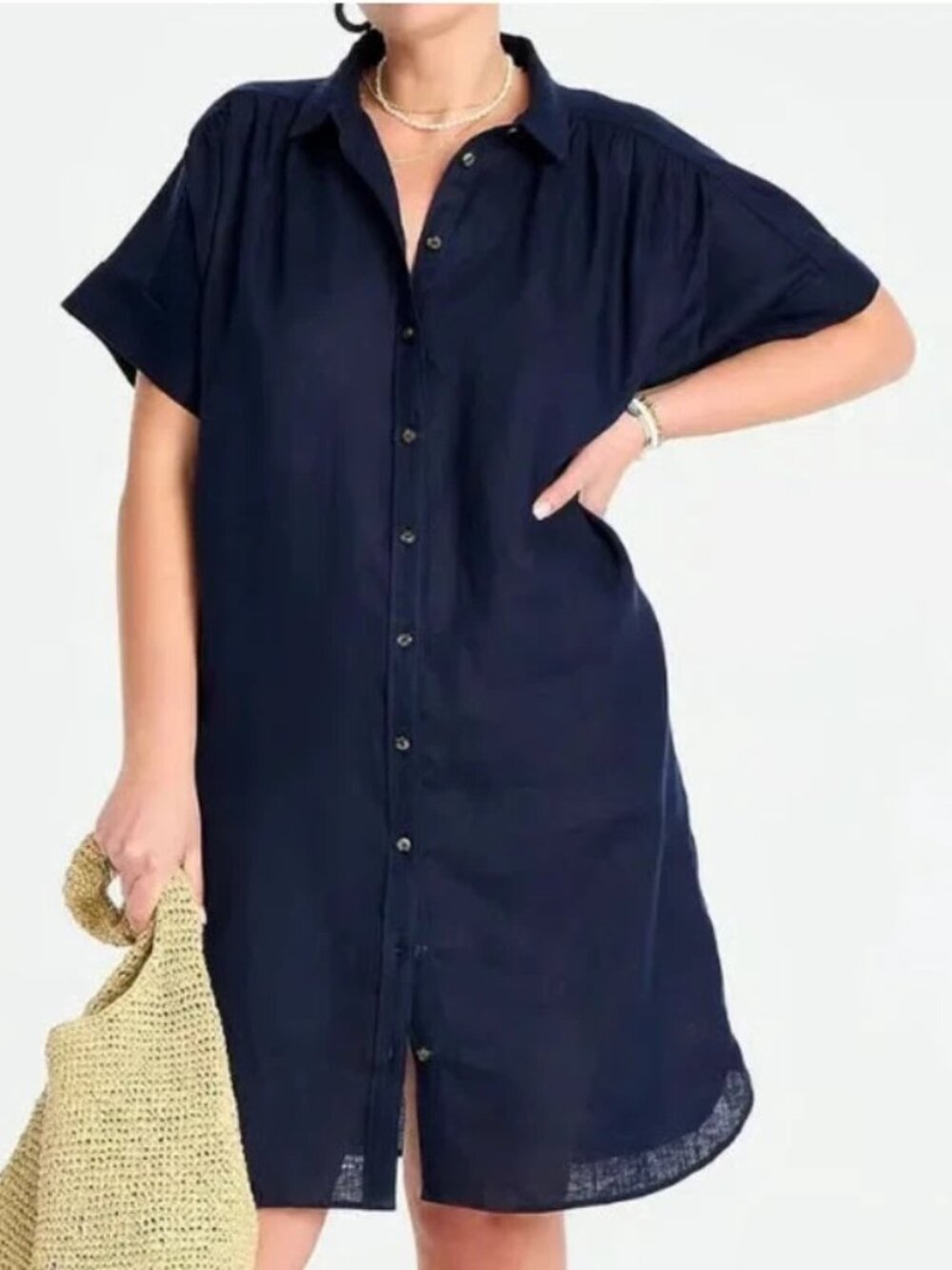 J. Crew Baird McNutt Irish Linen Navy Blue Shirtdress Size XS